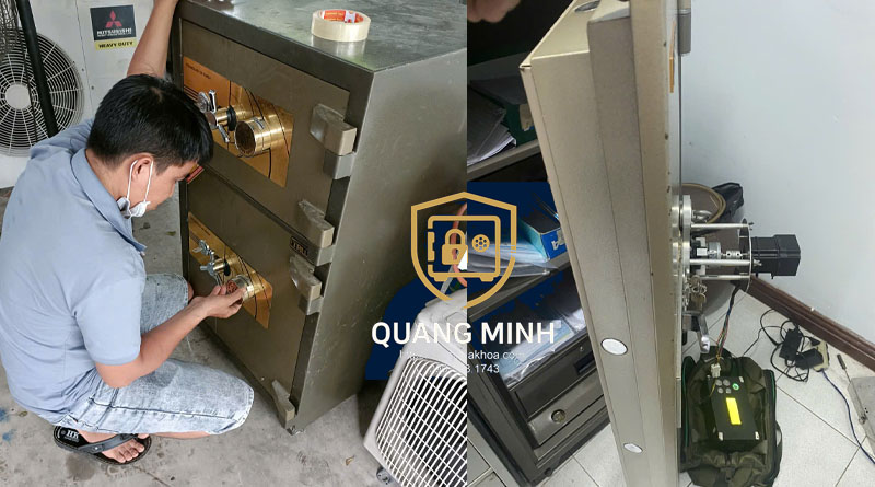 Mở két sắt Long An bị sai mã bằng dụng cụ chuyên dụng không làm trầy mặt cửa